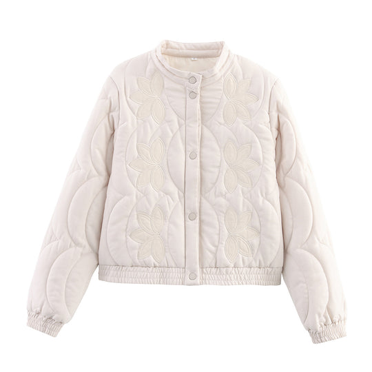 Damen gesteppte Jacke mit floralem Design und elastischen Bündchen EB