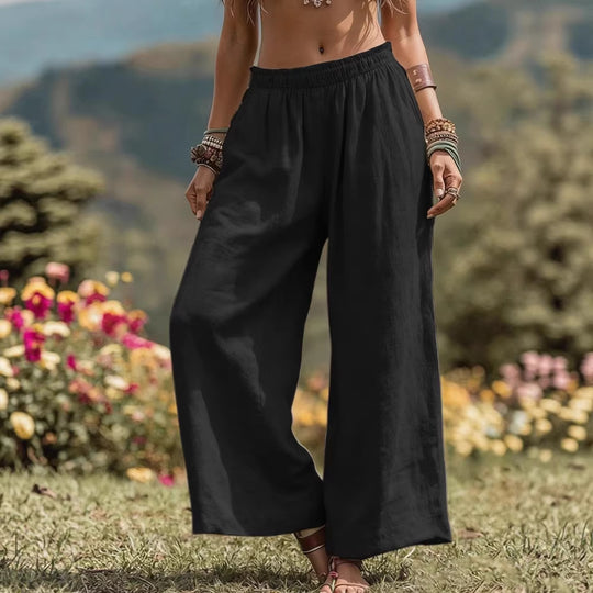 Damen Weit geschnittene Leinenhose EB