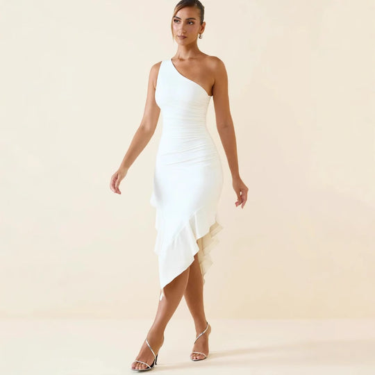Damen Asymmetrisches Wickelkleid mit herausragender Drapierung und verführerischem Schlitz EB