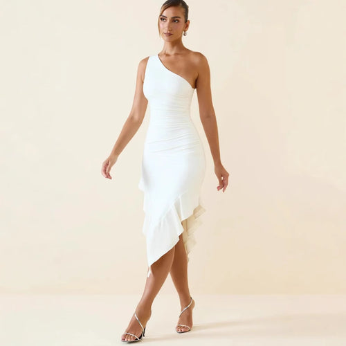 Damen Asymmetrisches Wickelkleid mit herausragender Drapierung und verführerischem Schlitz EB