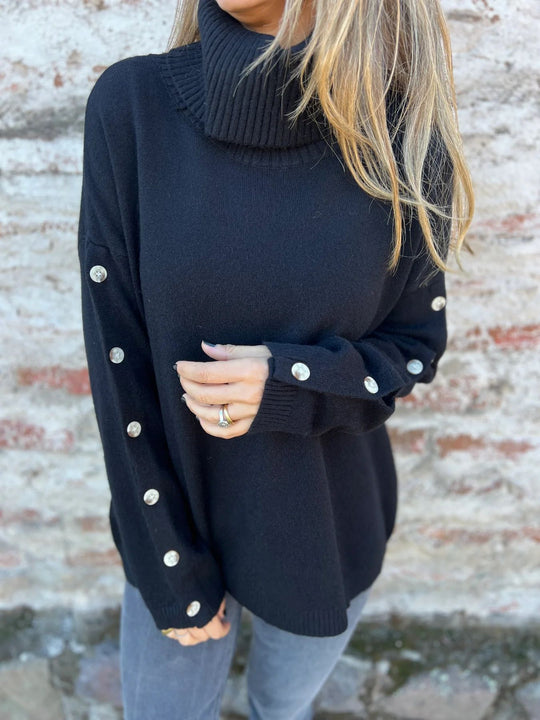 Damen Modischer Rollkragenpullover mit Knopfdetails EB