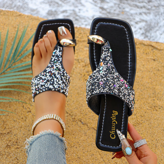 Damen Glitzernde Zehentrenner mit modischem Schmuckdetail und ergonomischer Sohle EB