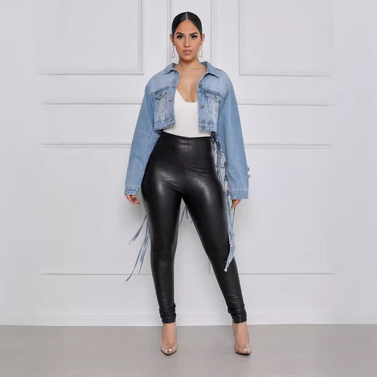 Damen Denimjacke mit einzigartigem Knoten-Detail und lässigem Schnitt EB