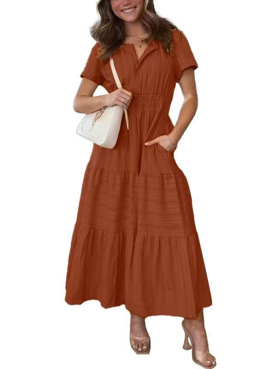 Damen Maxikleid mit modischem V-Ausschnitt und luftigen Rüschen EB