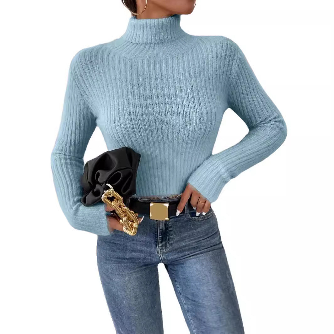 Damen Feinstrickpullover mit Stehkragen und modernem Rippdesign EB