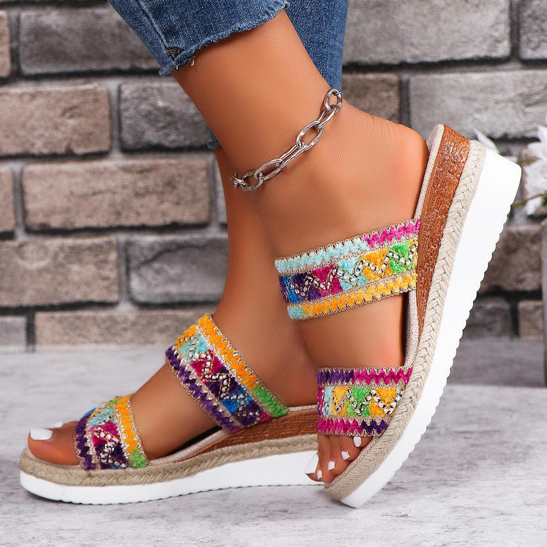 Damen Komfortable Wedge-Sandalen mit geschmackvoller Dekoration EB