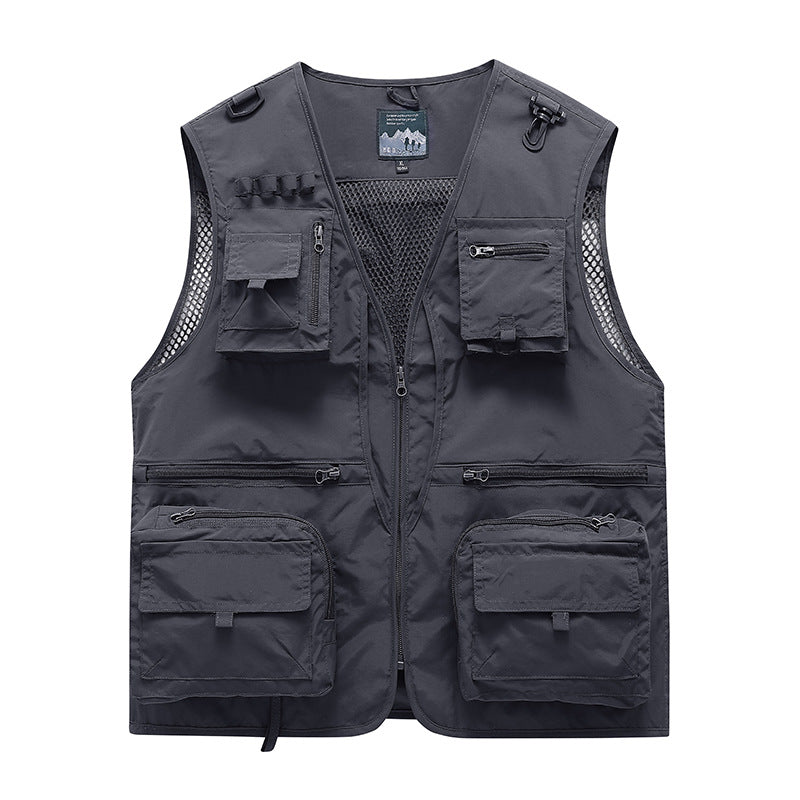 Unisex multifunktionale Utility-Weste mit zahlreichen Taschen, D‑Ringen und atmungsaktivem Mesh EB