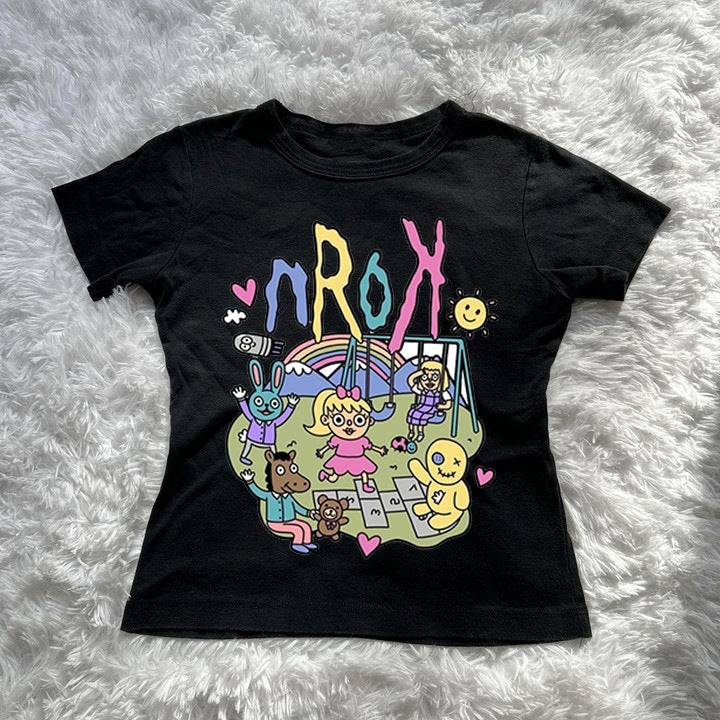 Damen Kurzarm T-Shirt mit verspieltem Grafiken-Design EB