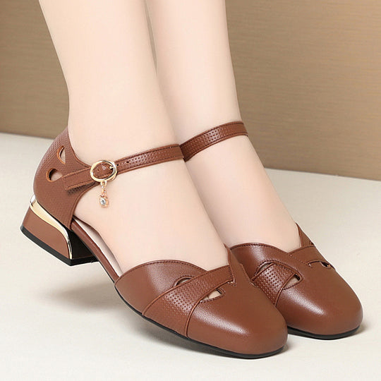 Damen Ballerinas mit dekorativem Riemen und modischem Absatz EB