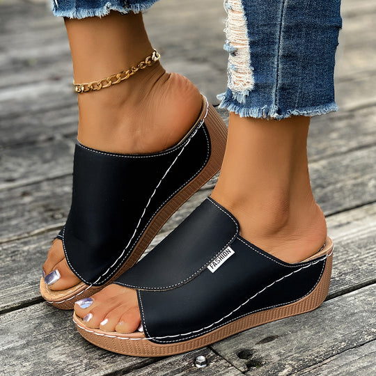 Damen  Slip-On Keil-Mules mit ergonomischem Memory-Fußbett und leicht profilierter Laufsohle EB