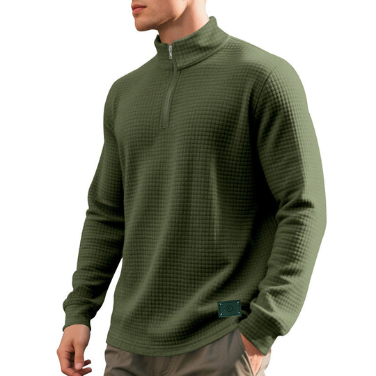 Herren nan strukturierter Waffelstrick-Pullover mit kurzem Reißverschluss und lässigem Schnitt EB