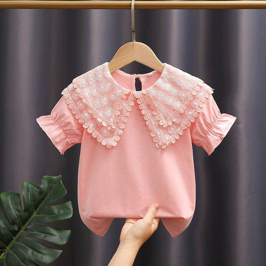 Mädchen Bluse mit romantischem Spitzenkragen und Rüschendetails EB