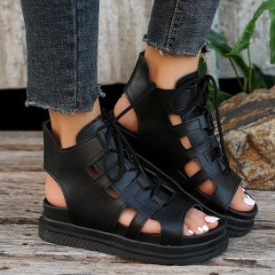 Damen trendige offene Schnürsandalen mit innovativem Cut-Out-Design EB