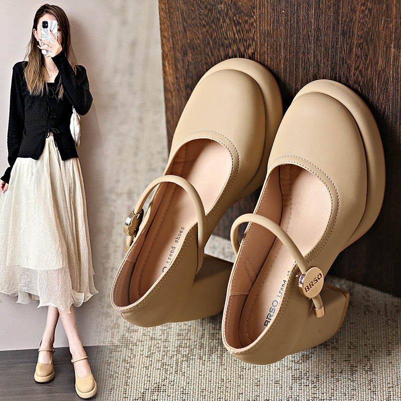 Damen hochhackige Mary Jane Schuhe mit modischem Blockabsatz EB