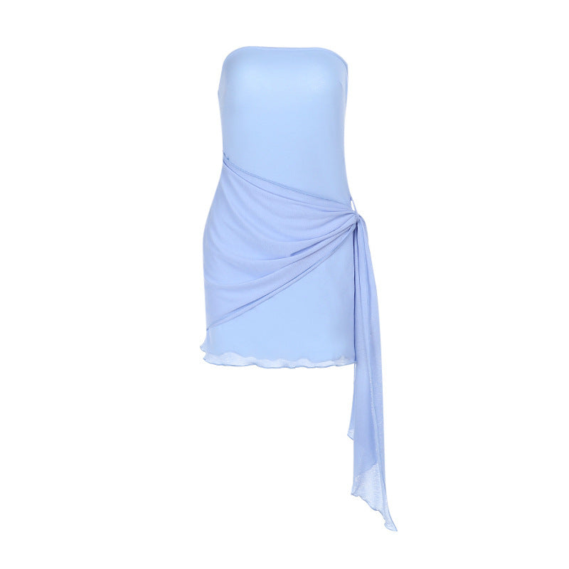 Damen Wickelkleid mit schulterfreiem Design und asymmetrischer Drapierung EB