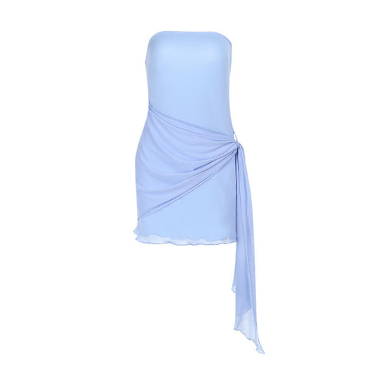 Damen Wickelkleid mit schulterfreiem Design und asymmetrischer Drapierung EB