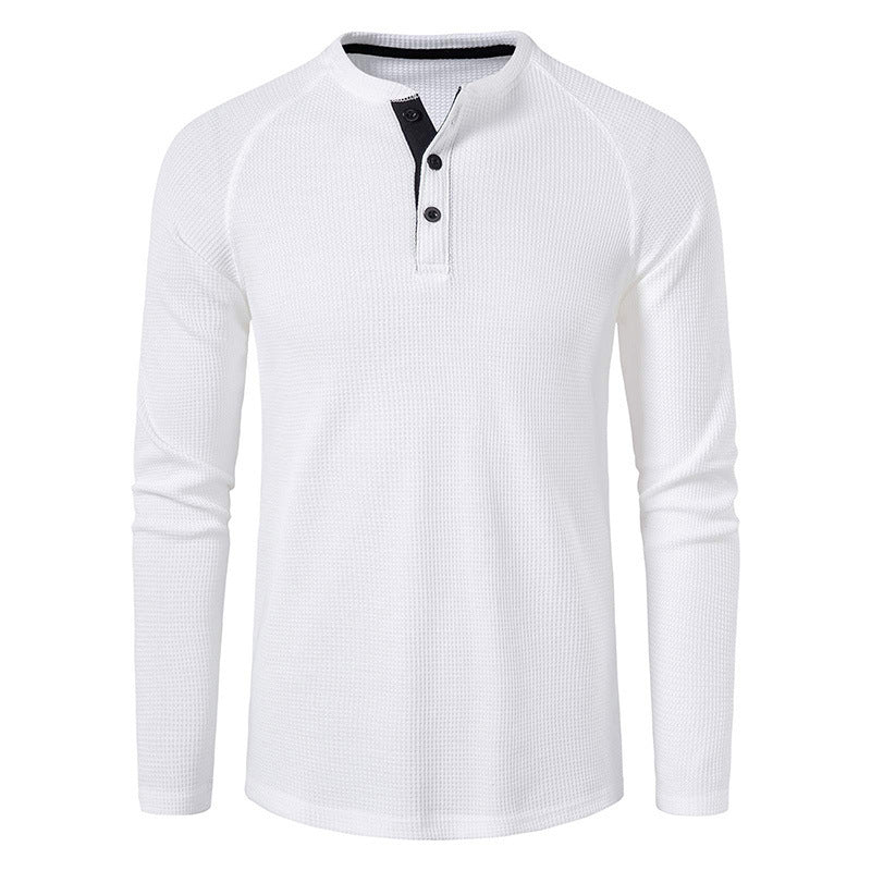 Herren nan strukturiertes Henley-Langarmshirt mit Waffelstruktur, Halbknopfleiste und Raglanärmeln EB
