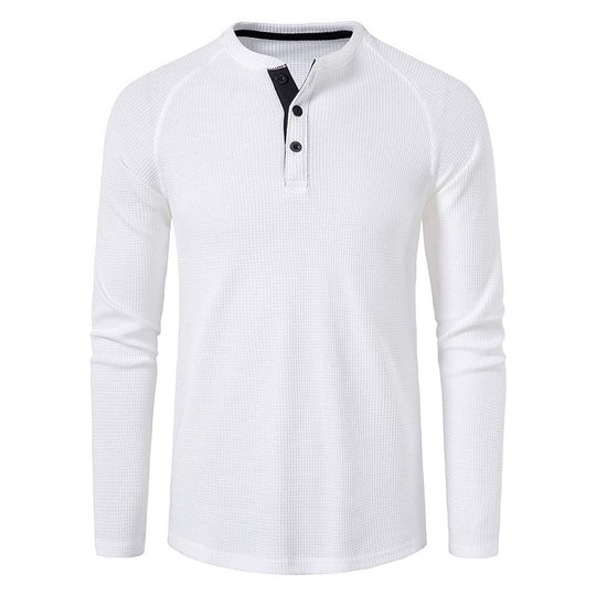 Herren nan strukturiertes Henley-Langarmshirt mit Waffelstruktur, Halbknopfleiste und Raglanärmeln EB