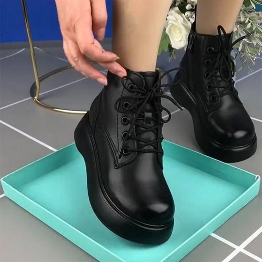 Damen Modische Schnürboots mit robustem Plateau und seitlichem Reißverschluss EB