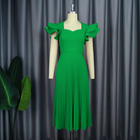 Damen plissiertes Maxikleid mit eleganten Rüschendetails EB