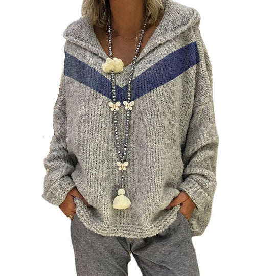 Damen Kuscheliger Pullover mit Kapuze und modernen Akzenten EB