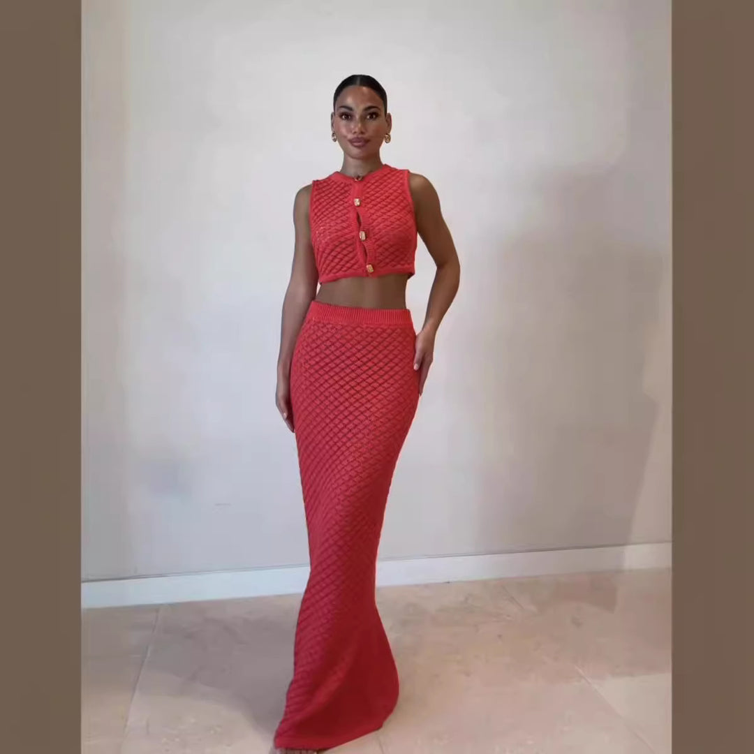 Damen-Set mit hautschmeichelndem Crop-Top und langem Rock EB