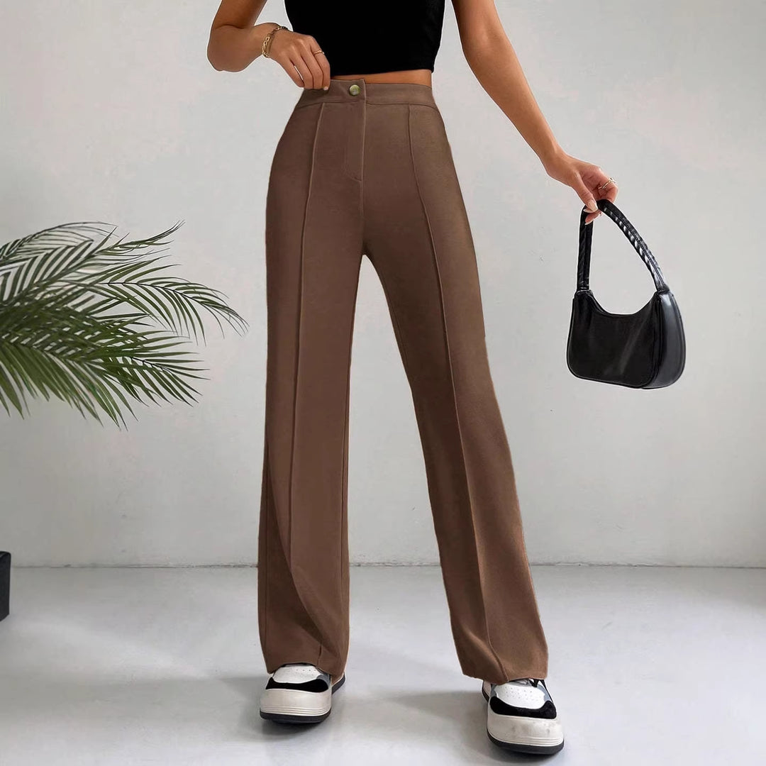 Damen Elegante High-Waist Hose mit seitlichen Nähten und schmalem Schnitt EB