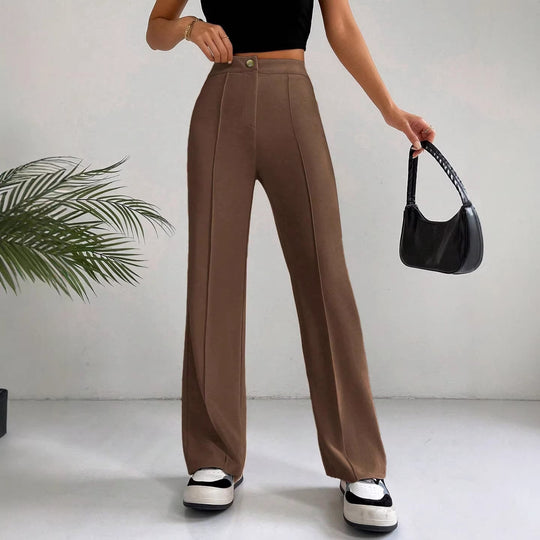 Damen Elegante High-Waist Hose mit seitlichen Nähten und schmalem Schnitt EB