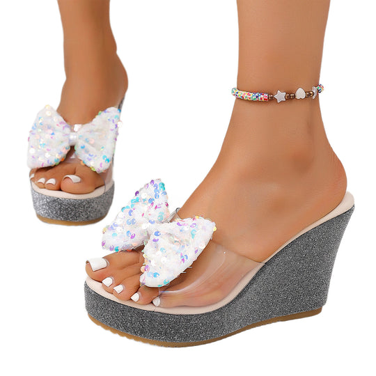 Damen Wedge-Sandalen mit funkelndem Schleifenapplikation EB