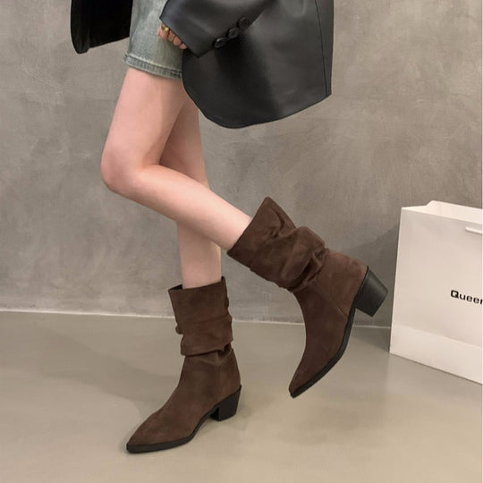 Damen Stiefeletten mit gerafftem Schaft und spitzem Fußteil EB