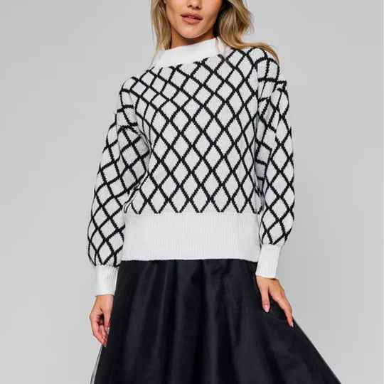Damen lässiger Pullover mit modernem Rautenmuster und lässigem Schnitt EB