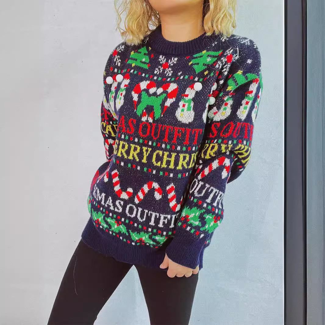 Damen Weihnachts-Pullover mit festlichem Motiv und lässigem Schnitt EB