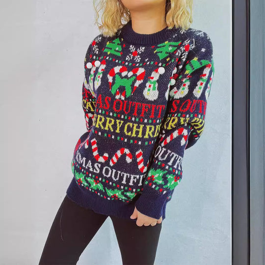 Damen Weihnachts-Pullover mit festlichem Motiv und lässigem Schnitt EB