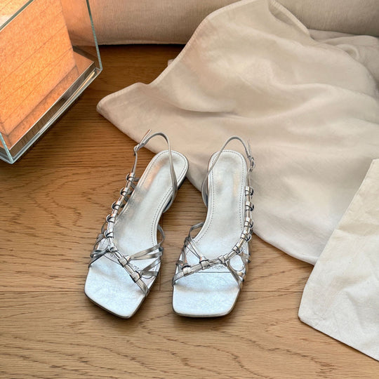 Damen Elegante Slingback-Sandalen mit schimmerndem Obermaterial und modischem Riemendesign EB