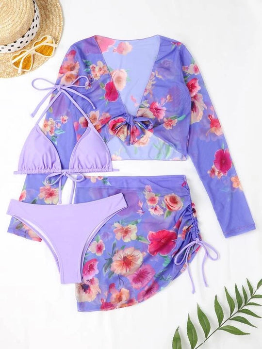 Damen Crop-Top mit floralem Design und tailliertem Rock EB