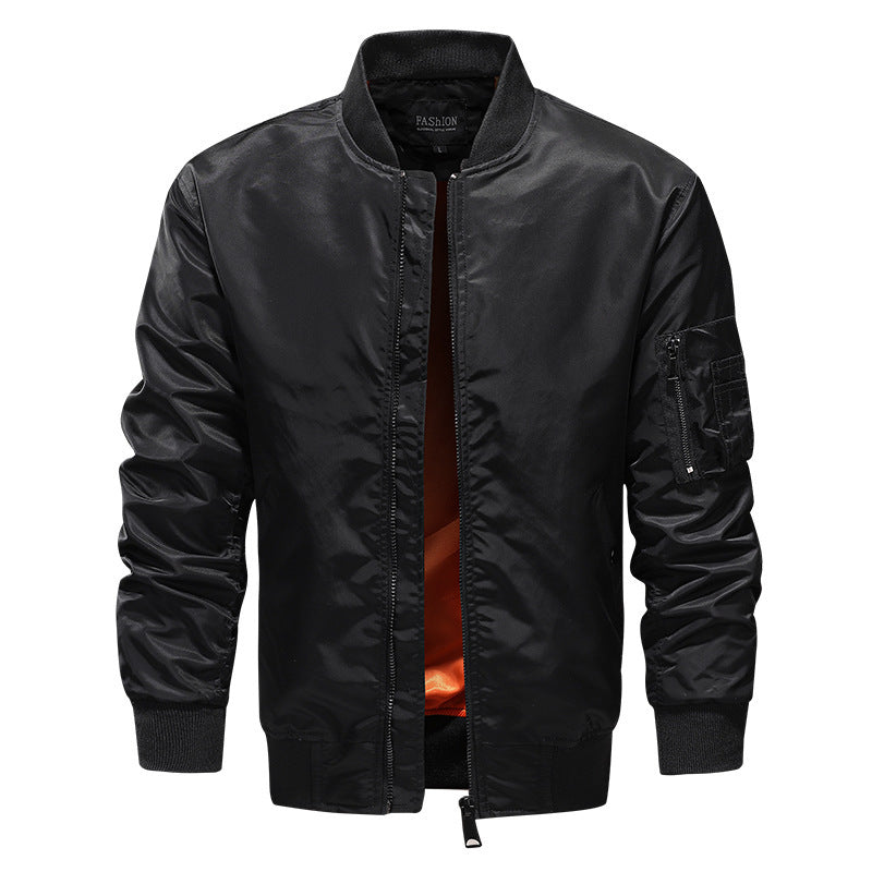 Herren Bomberjacke im Aviator‑Stil mit kontrastiertem Innenfutter und Utility-Ärmeltasche EB
