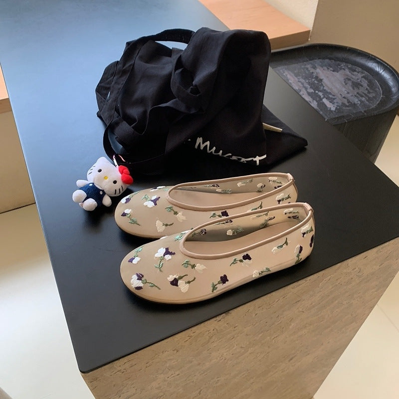 Damen Ballerinas mit floralem Stickdesign und flexiblem Komfort EB