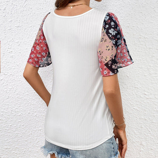 Damen T-Shirt mit eleganten transparenter Blumenärmeln EB