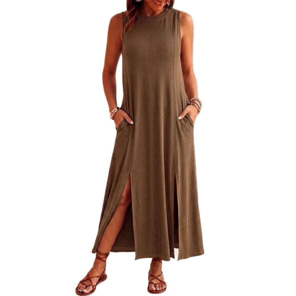 Damen Maxikleid mit elegantem Schlitz und praktischen Taschen EB