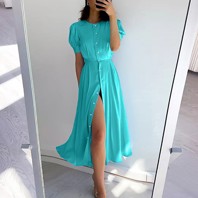 Damen Maxikleid mit Knopfdetails und seitlichem Schlitz EB