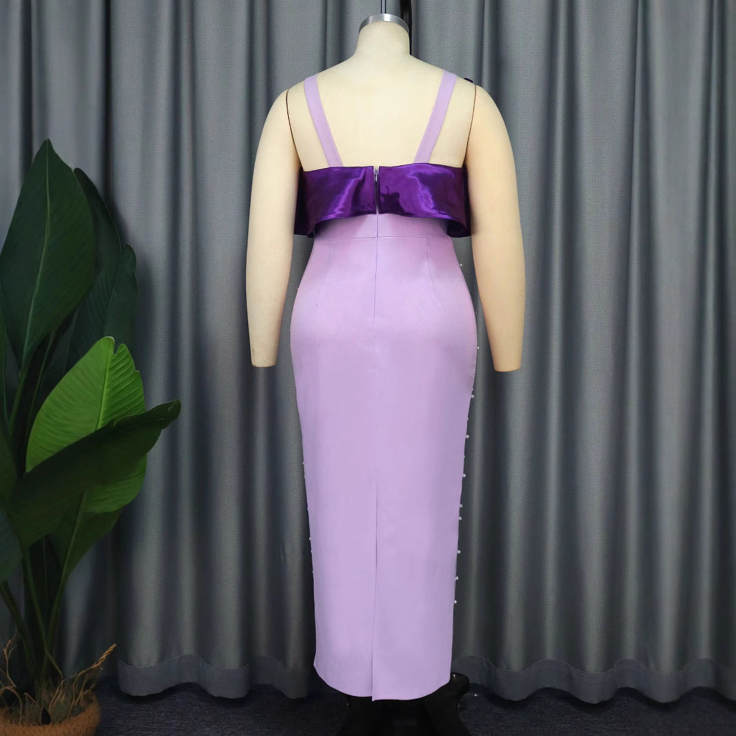 Damen Figurbetontes Abendkleid mit dramatischen Puffärmeln und Perlenakzenten EB