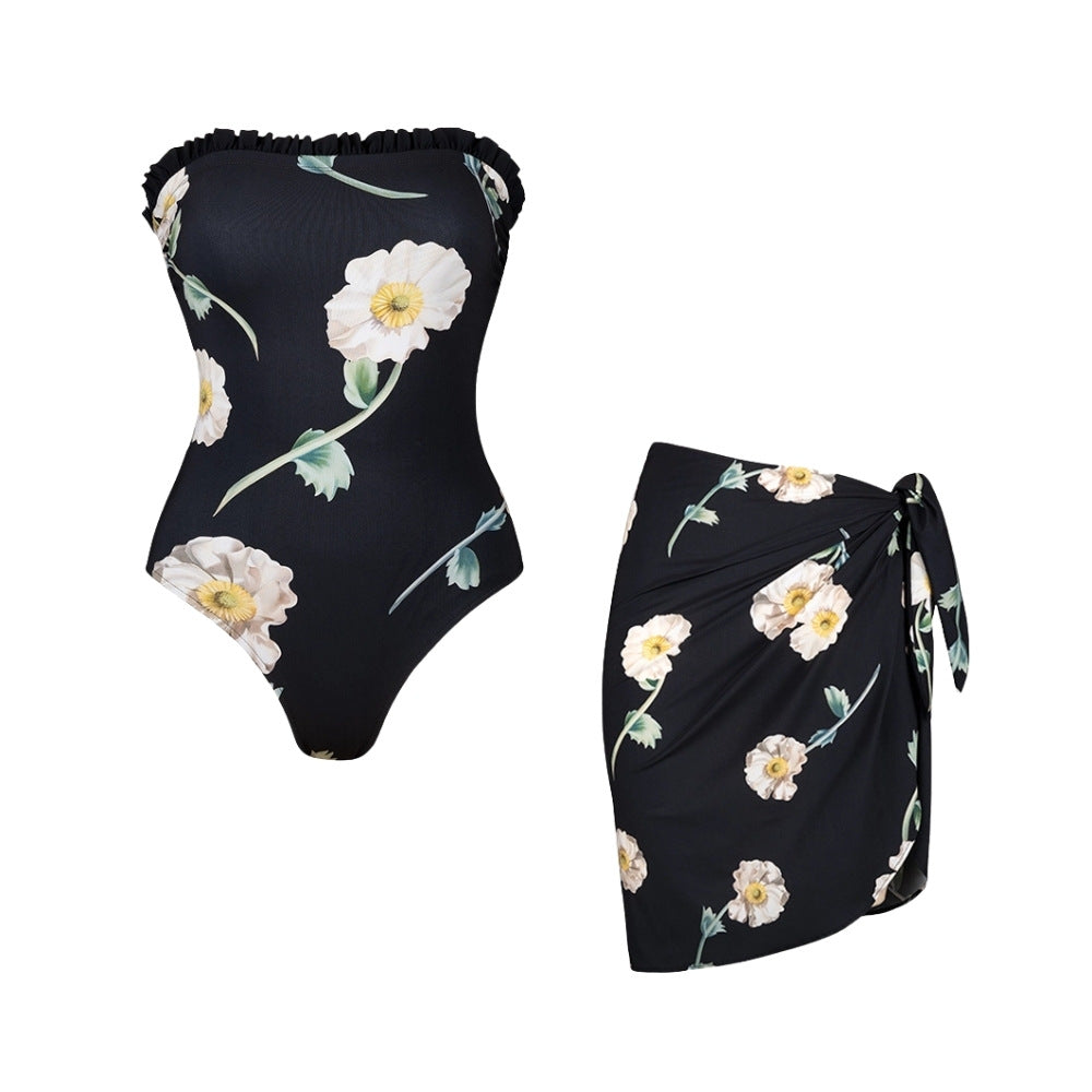 Damen Einteiler Badeanzug mit floralem Rüschendetail EB
