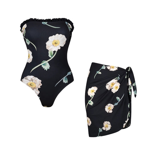 Damen Einteiler Badeanzug mit floralem Rüschendetail EB