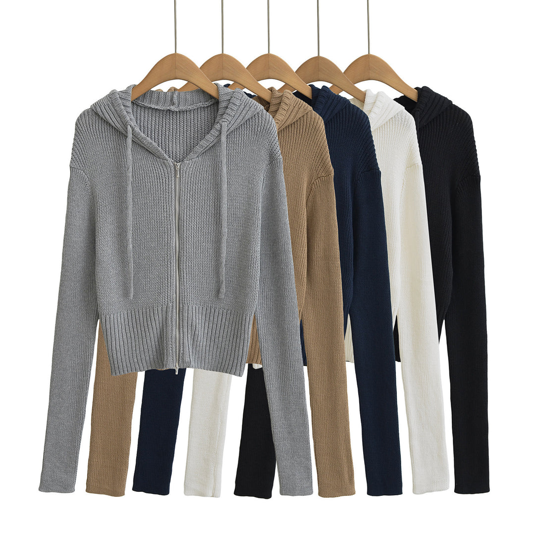 Damen lässiger Strickzipper mit Kapuze EB