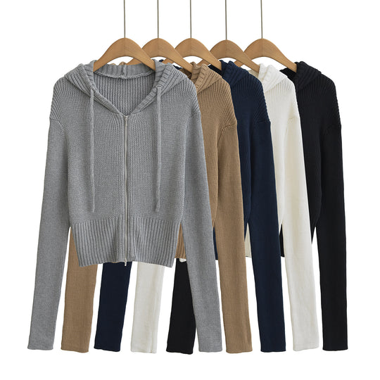Damen lässiger Strickzipper mit Kapuze EB