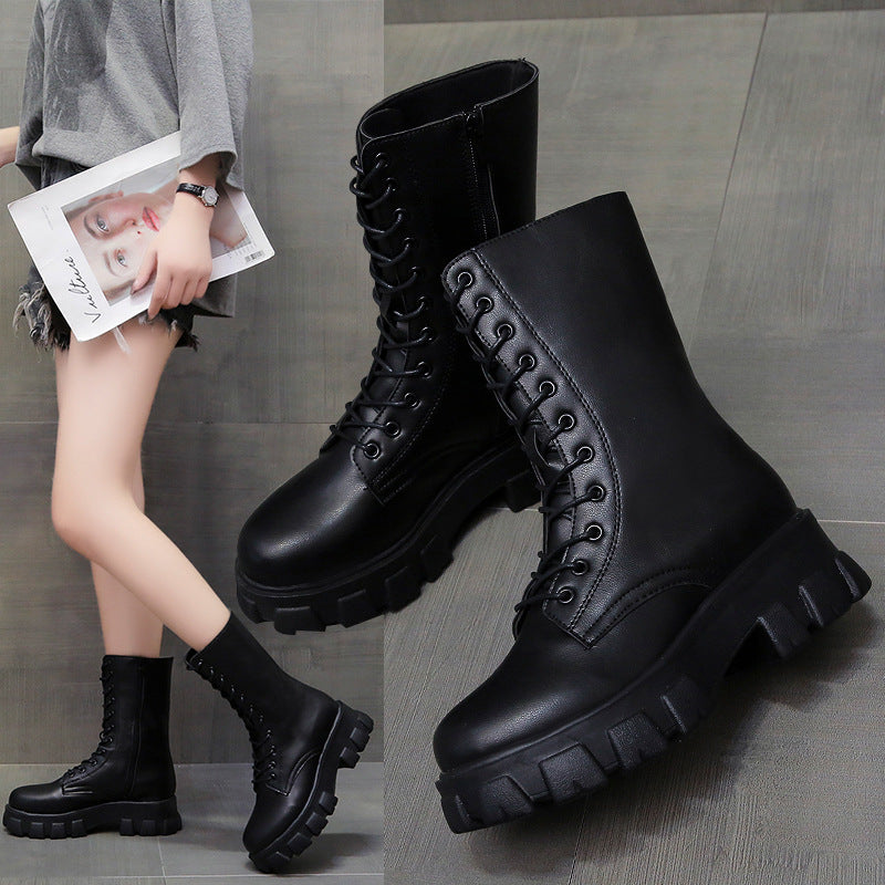 Damen Combat Boots mit extrastarker Profilsohle und modischem Schnürsystem EB