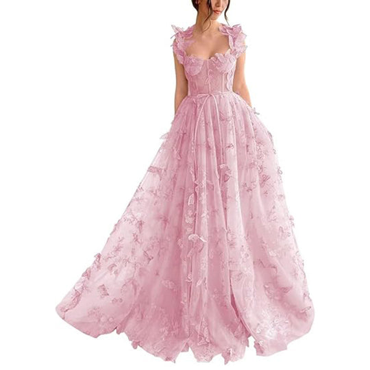 Damen Elegantes Maxikleid mit floralem Spitzenbesatz und transparenter Hülle EB