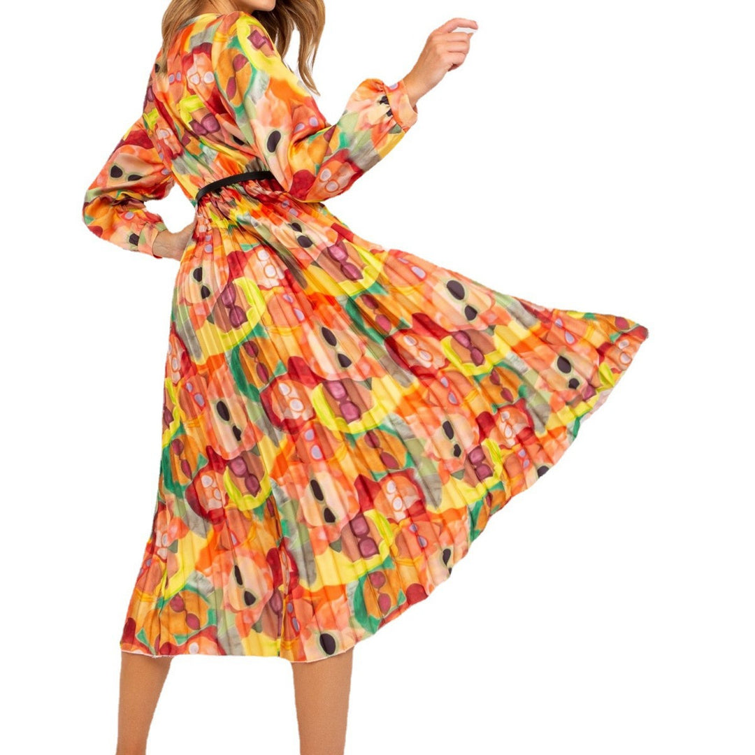 Damen Plisseekleid mit Wellenmuster und tailliertem Design EB
