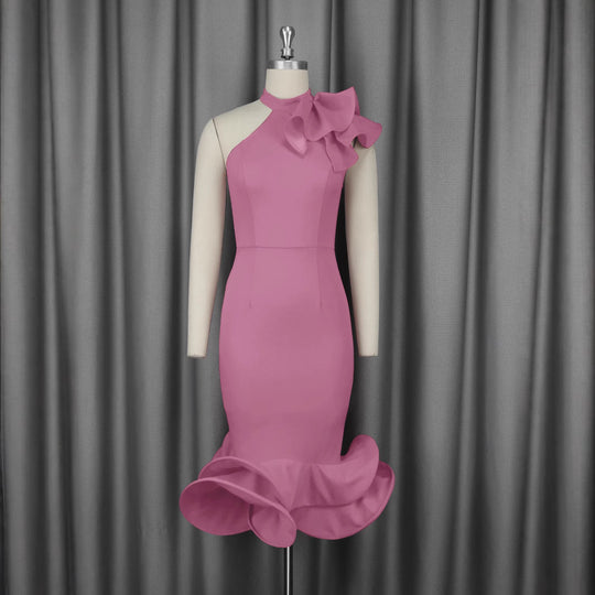 Damen Elegantes Abendkleid mit asymmetrischem Design und voluminösem Rüschenakzent EB