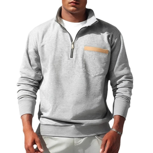 Herren nan feinstrukturiertes Halbzip-Feinstrickpullover mit Stehkragen, Brusttasche und schmaler Silhouette EB